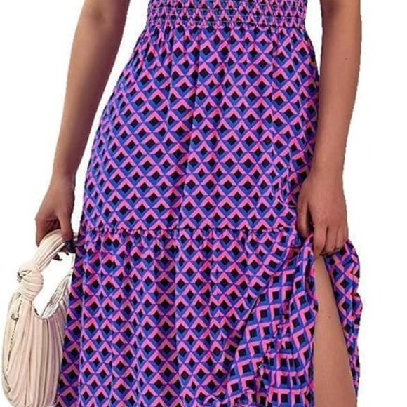 MASCOMODA Summer Maxi Dresses for Women 2025 Casual V Neck Puff Short Sleeve Smo - Picture 5 of 10